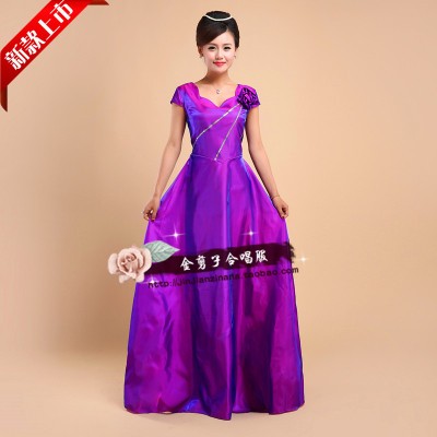 European imported new chorus performance costume chorus long dress purple chameleon chorus dress