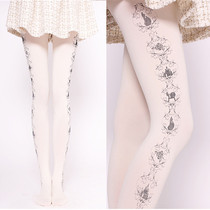 Sweet white PRINCESS castle soft sister LOLITA printed pantyhose spring and autumn Japanese LOLITA VELVET stockings