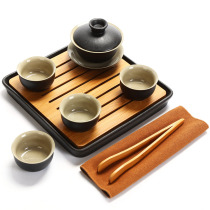 Mingfeng Ceramic Zen style black tea set Kung Fu tea set One pot four cups Simple cover bowl Set Teacup Teapot