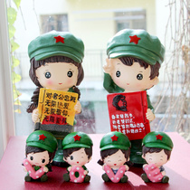 Home decorations Cute couple bedroom room small red Army resin doll ornaments large creative piggy bank