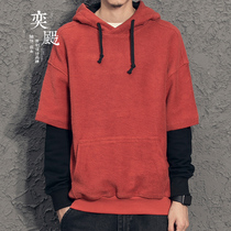 Yi 2020 Autumn and Winter oversize Sweats Hip Hop Coats Mens Fake Two Sweats Mens Pullover Hook Korean