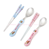 South Korea imported stainless steel chopsticks spoon Fork cartoon primary school children portable tableware set baby noodle spoon