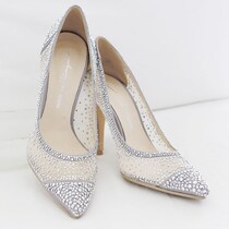 South Korea Handmade Custom Sexy Light Cooked Enchantment Star Silver Rivet Through Splicing High Heel Shoes