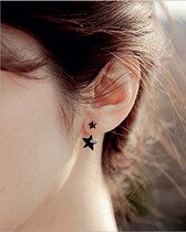 Cute black two stars back hanging earrings Stud earrings without pierced ears Clip Korean elf earrings