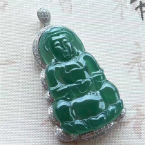 Mingkai jade jade Myanmar natural A goods jade 18K gold inlaid ice species blue water Guanyin pendant with certificate
