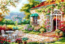 Cross-stitch electronic picture redrawing source file-Huanbao Garden Romantic Back Garden hipster Flower and Grass Landscape