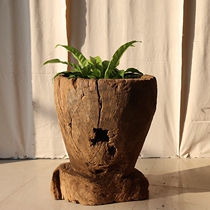 Tea room dead wood flower pot home Zen tree flower Ware solid wood decoration round vase Zen flower style art ware