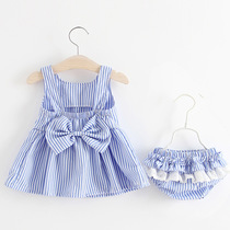 2021 summer girls baby back bow stripe suspender skirt shorts 2 sets children set cotton
