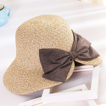 Korean version of the new summer sun hat children Joker back split bow straw hat beach hat sunscreen big Eaves hat