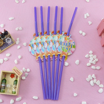Childrens holiday birthday party supplies bending threaded plastic straw cartoon pattern 6 pack party time