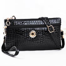 Four-zipper double-layer patent leather shoulder crossbody handbag womens long crocodile pattern change key mobile phone bag