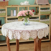Auspicious Home Hand Crochet Reunion Flower Table Cloth Retro Nordic Pure Cotton Woven Tablecloth Round White Rice Multidimensioned