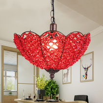 Simple red beaded handmade chandeliers festive cafe features bar hotel front desk wedding lamps