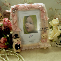 Korean lace fabric Home teddy bear foreign trade European cute creative hook combination Wall hanging table photo frame