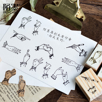 Mo Mo fingertip series creative stationery wooden seal gesture point diy diary hand account material rubber stamp