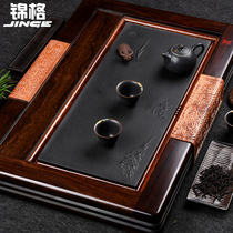 Jinge black sandalwood tea tray solid wood kung fu tea set large natural stone tea table whole piece of black gold stone Tea home