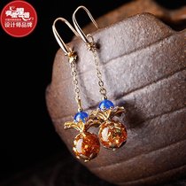 Phoenix Nirvana retro long temperament Malay Jade dry green black agate earrings earrings female ethnic style jewelry