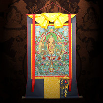 Tibetan legend pavilion Thangka Manjushri Bodhisattva portrait Tibetan Buddhism Tantric Buddha statue Tibetan brocade embroidered hanging picture scroll shaft painting