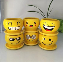 Flower pot ceramic cartoon cute succulents flower pot QQ expression smiley face mini flower pot green plant flower pot