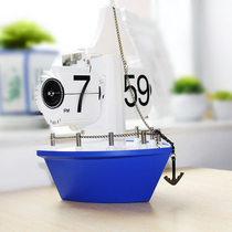 Fashion creative clock automatic sailing boat turning clock pirate ship seat clock living room clock European wall clock