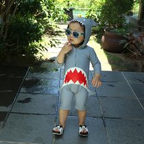 Korean childrens one-piece shark swimsuit cute male and female children small children middle children baby vacation sunscreen bathing suit swimming trunks