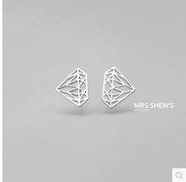 925 Pure Silver Minimalist Fashion Sweet Diamond Hollowed-out Geometric Bright Face Ear Nail Female Anti-Allergy New