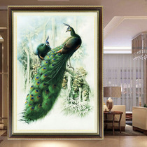 Printed line embroidered peacock 2021 new living room large vertical porch porch corridor Green Light Deep Forest peacock