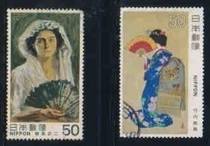 Japan xin xiao stamps 1980 C849 C850 modern art di 7 set 2 full black fan Maiko