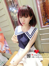 Clear Pure Temperament Sweet Navy Academy Wind Small Fresh Loose Sleeveless 100 Hitch Blouse T-shirt Summer Womens Dress Code