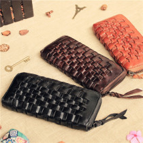 Repeated personal manual wallet long zipper large handbag woven leather head bovine wallet male woman general