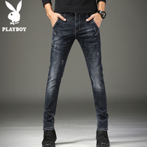 Playboy jeans young men spring and autumn slim stretch casual black small feet long pants trend wild