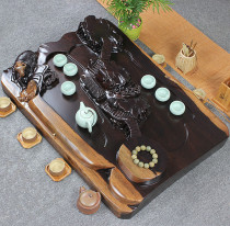 Solid Wood tea set ebony tea tray whole log carving large kung fu tea table Tea Sea single layer drainage