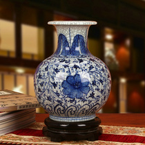 Jingdezhen ceramic hand-painted antique blue and white crack glaze flower vase modern Chinese classical craft ornaments