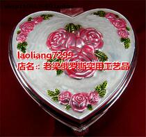 Z1 Russian metal ceramic shell porcelain jewelry box cosmetic box with heart shaped silver pink rose