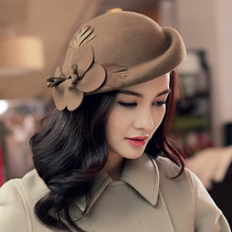 Buta Autumn and Winter Hats Womens Big Flower Beret woolen hat British top hat warm fashion styling cap