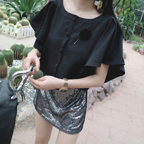 (LAMOBO exclusive) Stereo cloak sense folding creamy flying sleeve short shirt (delivery brooch)