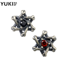 YUKI vintage single men 925 sterling silver earrings six-star silver jewelry lovers tide boys and girls nightclub accessories