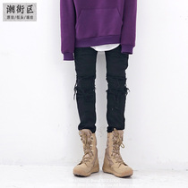 Spring and autumn street hip-hop hip-hop hip-hop men hole beggar style denim pants dark black high street personality jeans