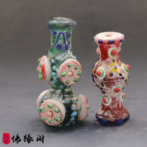 Buddha Yuan Pavilion Han Dynasty boutique Pocket small floral Dragonfly eye Old glass bottle five petal flower decoration DIY accessories ornaments