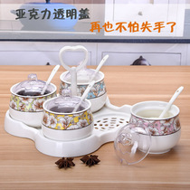 (Day special price) creative ceramic seasoning tank seasoning box seasoning tank salt jar seasoning bottle jar seasoning bottle can four-piece set