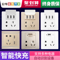 Bull official website official Tmall supermarket store concealed usb fast charge 86 type five-hole switch socket power panel