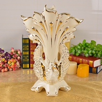 Eurostyle home peacock vase flower arrangement upscale big number decoration living room ceramic dry flower vase creative pendulum piece