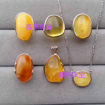 Wholesale pure natural amber beeswax ring pendant 925 silver European craft first-hand supply can also be customized