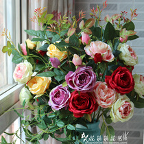 Simulation Anchira 3 Head Rose European-style upscale multicolored single branch fake flower decoration simulation flower manufacturer Direct sale price