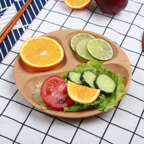  Wooden paint-free grid dinner plate Childrens supplementary food plate creative three-grid four-grid wooden plate Household tableware fat-reducing dinner plate
