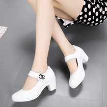 Worthy Qipao Walking Show Shoes Model Performance Shoes With Coarse Heel Round Head 42 Genuine Leather Big Code Women Shoes 41-43 Yard Single Shoes