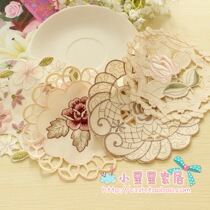 High-grade European decorative polyester cotton embroidered coaster bowl mat plate mat fabric flower disc mat table mat fabric environmental protection