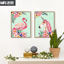 Fan Lang diy digital oil painting Flamingo animal living room dining room digital hand-painted coloring Hand-painted decorative painting