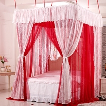 Golden bedroom Elizabeth wedding does not hit the wall oversized mosquito net Princess landed on the square top of the court double mosquito net three doors