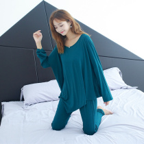 Spring and Autumn Modal trousers pajamas set women long sleeve plus size moon clothes loose casual home wear thin